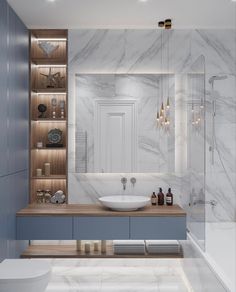 a modern bathroom with marble walls and flooring