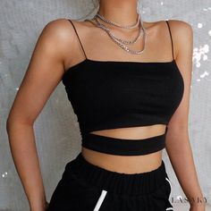 Lasaky - Seductive Hollow Out Camisole for Women, Exquisite Backless Vest for Layering, Revealing Waistline Bandeau Top for an alluring Look Shirt Crop Top, Black Crop Top Tank, Black Fitness, Strap Tank Top, Strap Crop Top, Middle Age Fashion, Tank Top Blouse, Tank Top Straps, Y2k Aesthetic Outfits