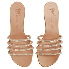 IRIDE CRYSTAL Synthetic Fabric, Pink Leather, Metal Chain, Giuseppe Zanotti, Flat Sandals, Light Brown, Metallic Silver, Womens Sizes, Sandals