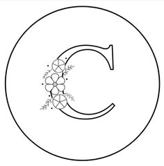 the letter c with flowers and leaves on it in black and white coloring book page