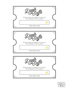 three printable movie tickets with the words,'dinner raffle'on them