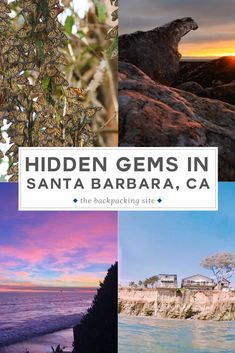 the cover of hidden gems in santa barbara, ca with images of rocks and trees