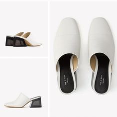 Rag & Bone Millie In White, Genuine Leather Slip-On Style, Closed Toe, Size 7.5 New In The Box. *Some Minor Scuffs On The Bottom Of The Shoes From Trying It On And The Box Has Minor Damage. White Block Heel Mules With Removable Insole, White Mules With Reinforced Heel For Spring, White Slip-on Mules With Padded Heel, Spring White Mules With Reinforced Heel, White Slip-on Heels With Sculpted Heel, White Pointed Toe Mules With Contrasting Heel Counter, White Pointed Toe Mules With Contrasting Heel, White Round Toe Mules Medium Width, White Round Toe Medium Width Mules