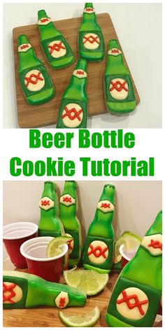 beer bottle cookies with lime slices and lemon wedges