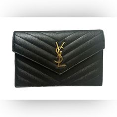 New Authentic Leather Ysl Envelope Bag Black Leather Gold-Tone Hardware And Chain-Link Shoulder Strap Leather Lining & Dual Interior Pockets With Card Slots Snap Closure At Front Includes Box Ysl Envelope Crossbody Bag, Ysl Envelope Bag Black, Envelope Bag Ysl, Ysl Envelope Bag, Ysl Envelope, Bags Ysl, Yves Saint Laurent Bags, Envelope Bag, Gold Details