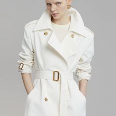 Gorgeous White Brand New With Tags Frankie Shop Mirai Trench - One Size, Long Belted. White Belted Outerwear For Work, Luxury White Outerwear With Hidden Button Closure, Luxury White Outerwear With Hidden Buttons, Chic White Outerwear With Hidden Button Closure, Luxury White Outerwear With Lapel Collar, White Spring Outerwear With Hidden Button Closure, Spring White Outerwear With Hidden Button Closure, White Outerwear With Hidden Button Closure For Work, Luxury White Spring Outerwear