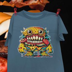 Conjure the Cheeseburger Monster. It sizzles with greasy temptation, and one bite drags you into its endless hunger. Because every little freak deserves a shirt that shows their true form.  Printed on a Gildan 5000 heavy cotton tee, the basic staple of any human wardrobe.  The Gildan 5000 tee is a classic, heavy cotton tee that's built to last. Made from 100% preshrunk cotton, this shirt offers a soft feel with the durability you need. Each design is printed and centered on the chest for a bold Kids Holiday, Hobbies And Interests, Holidays With Kids, The Conjuring, Cheeseburger, Medium Weight, Heavy Cotton, Cotton Tee, Hobbies