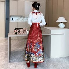 Olivia Mark - Traditional Hanfu Ripple Skirt: Everyday Wear Improved A-line Long Skirt Flounce Skirt, Mermaid Sequin, Evening Gowns Elegant, Types Of Skirts, Embroidered Top, High Waisted Denim, Hanfu, Olivia Mark, Petticoat