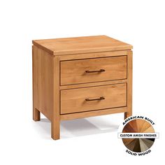 a wooden night stand with two drawers and a color wheel on the bottom half of it