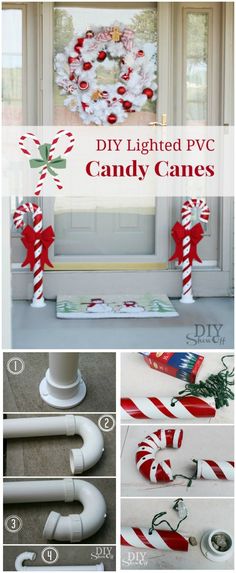 diy lighted candy canes for christmas decorations