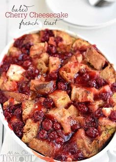 a close up of a cake in a pan with cranberry sauce on it