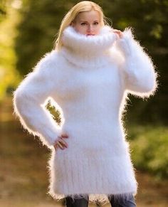 Top Rated SuperTanya fuzzy white mohair dress soft designer sweater hand knitted tunic XL, Sweaters Dresses Mohair Sweater Fluffy, Mohair Dress, Fuzzy Sweater Outfit, Fluffy Dress, Fluffy Sweater, Turtleneck Dress, Long Sweater Dress, Warm Dresses, Sweater Tunic