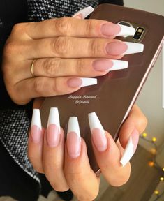 Long Coffin White French Tip Nails, Square French Tip Acrylic Nails Coffin, French Tip Gel X Nails Long, French Tips Coffin Long, French Tip Nails Different Shapes, Long Nail French Tip Designs, Long Acrylic Nails Ballerina Shape, French Manicure Long Nails Coffin, Long White Tip Nails