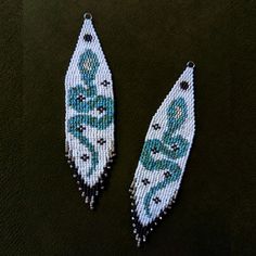 Turquoise And Silver Miyuki Delica Serpent Earrings Hand Beaded By Me, Greeneyedblackcat Will Arrive With Sterling Silver Ear Wires Shown In The Second Photo. These Take A Very Long Time To Make, Hence The Price. Beaded Dragon Fly Earrings, Serpent Earrings, Fly Earrings, Beading Designs, Earring Inspo, Accessory Ideas, Bead Work Jewelry, Earrings Beaded, Tropical Style