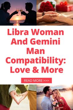 two people holding hands with the words libra woman and genni man compatibly love & more