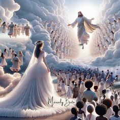 a painting of jesus in the clouds surrounded by people