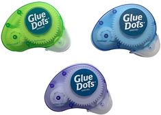 three blue, green and purple glue dots