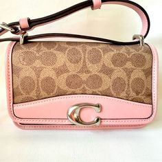 Super Cute Coach Bag From My Personal Collection, Bought Brand New From Macys And Was Missing The Tags When Bought. Only Used 2-3 Times Dimensions Approx. 7” X 4.5 “ And 2.5 “ Depth Condition: Very Good Condition, Some Signs Of Wear And Spot On The Inside. From A Clean And Smoke Free Home Powder Pink Color, Purse Essentials, Bags Coach, Pretty Bags, Coach Bag, Powder Pink, Signature Logo, Spot On, Coach Bags