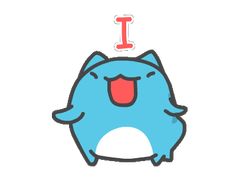 a blue cat with the letter i on it's head and tongue sticking out