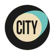 the city logo is shown in black, white and teal colors on a circular background