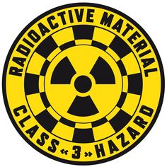 radioactive material hazard class 3 and 3 hazard sticker on a white background with black and yellow checkered design