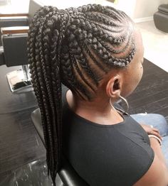 Thin And Thick Cornrows In A Ponytail Thick Cornrows, Ghana Braid Styles, Ghana Braids Hairstyles, Cornrow Ponytail, Ghana Braids, Braided Ponytail Hairstyles, Micro Braids, Braids With Beads, Classic Hairstyles