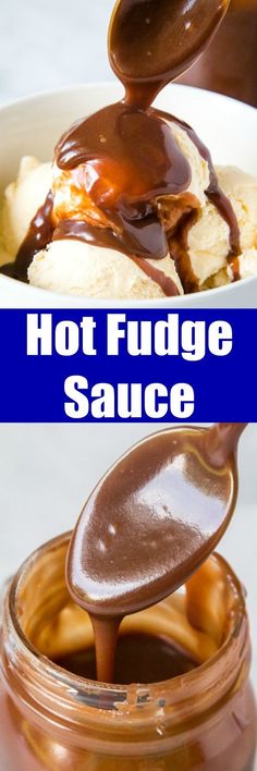 hot fudge sauce being drizzled over ice cream