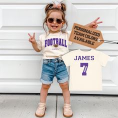 We all know that little sister and little brother are big sister's/brother's biggest fan! Let them show it off in our Custom Football Toddler Shirt, Brother Toddler Football Shirt, Football Cheerleader T-Shirt, Little Sibling Football, Football College Shirt Need this item in a long sleeve or sweater? No problem! Just send me a request.  Kids will love the toddler and youth short sleeve tee by Bella + Canvas. This lightweight side-seamed shirt maximizes comfort all day long. The ring-spun cotton Football Brother Shirt, White Short Sleeve Tops With Custom Name, Personalized Cotton T-shirt For Game Day, Custom Name Cotton T-shirt For Family Matching, Family Matching Custom Name Cotton T-shirt, Family Matching Cotton T-shirt With Custom Name, Cute White T-shirt With Custom Name, White Short Sleeve T-shirt With Custom Name, Personalized White Tops For Game Day