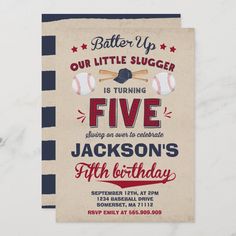 a birthday card for a little boy with baseballs and bats on it, featuring the words'batter up our little slugger is turning five '