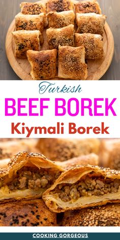 Turkish savory pastry made with spiced beef mixture wrapped in yufka pastry, baked in the oven until golden and crispy. Meat Burek Recipe, Slow Cooker Beef Tenderloin, Turkish Pastries, Turkish Borek, Borek Recipe, Sunday Dinner Recipes, Meat Pies, Packed Lunches, Yummy Meals