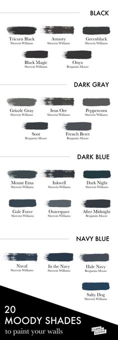 the different shades of paint that are used in this painting project, including dark gray and blue