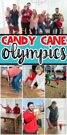 a collage of photos with the words candy cane olympics written on them and pictures of people