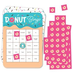 the donut bingo game is next to some pink stickers