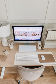 Neutral Aesthetic Office Space with Creamy White walls and Warm Wood Tones and Neutral Office Finds. Warm Tone Desk Chair. Warm Wood Rising Desk. Office Finds. For the Office. Neutral Finds. Favorite Target Finds. Work Desk Decor, Desk Organisation, Cozy Office, Work Office Decor, Cozy Home Office, Budget Ideas, Desk Inspiration, Office Room Decor, Office Desk Decor