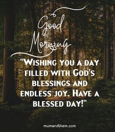 a forest with trees and the words good morning wishing you a day filled with god's blessings and endless joy have a blessed day