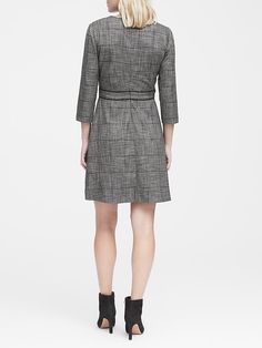 Plaid V-Neck Fit-and-Flare Dress | Banana Republic A-line V-neck Dress For Fall Workwear, Pattern Ideas, Invisible Zip, Fit And Flare Dress, Dress Pattern, Skater Dress, Three Quarter, Flare Dress, Dress Making