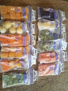 several packaged fruits and vegetables in plastic bags