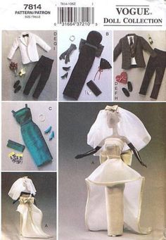 the sewing pattern is shown for children's clothing and accessories, including dresses, hats, gloves