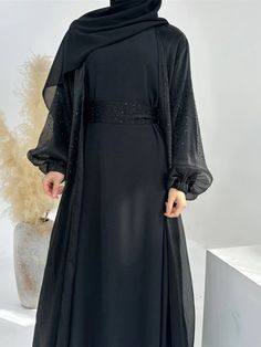 Puff Sleeve Abaya & Inner Dress Muslim 2 Piece Set for Women Eid Dress Ramadan Lace-up Abaya Islam Cardigan Dubai Arab Long Robe - AliExpress Abaya Fashion Modern, Kaftan Dress Modern, Islamic Dress For Women, Muslim Long Dress, Casual Abaya, Eid Dress, Abaya Style, Long Dress Design, Islamic Dress