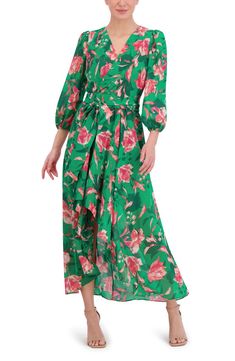 Eliza J Floral Balloon Sleeve Faux Wrap Midi Dress | Nordstrom Floral Wrap Dress With Jacket, Dresses For Women Nordstrom, Womens Floral Dress Nordstrom, Garden Wedding Guest Dress, Garden Wedding Guest, Garden Wedding Dress Guest, Spring Garden Wedding, Floral Balloons, Eliza Dress