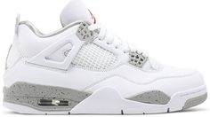 The Air Jordan 4 Retro ‘White Oreo’ features a design theme that recalls the original ‘Oreo’ AJ4 from 1999. The black tumbled leather upper of the older shoe is replaced by a clean white finish . though the speckled molded eyelets in Tech Grey remain the same. The neutral hue is repeated on the Jumpman [...] Buty Jordan, Campus Adidas, Jordan 4 White, Jordan 4’s, Jordan Model, Jordan Shoes Girls, By Any Means Necessary, Sneakers Vans, Old Shoes