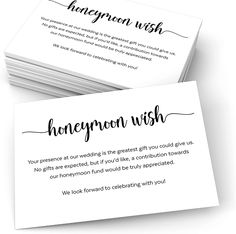 two business cards with the words honeymoon wish on them