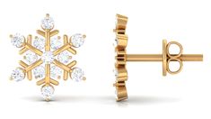 Product Details These Snowflake Stud Earrings are a beautiful representation of the unique artistry of winter. With a shimmering Diamond at the center and adorning the snowflake, they are a captivating addition to any jewelry collection. These Christmas Snowflake Earrings capture the individuality and serene beauty of snow, making them a perfect accessory for the winter season. They truly embody the ethereal beauty of a snowfall, with each flake being a unique masterpiece. Just like the natural Gold Earrings As Winter Gift, Elegant Gold Earrings For Winter, Elegant Winter Earrings For Pierced Ears, Elegant Winter Earrings, Gold Snowflake Earrings For Gifts, White Snowflake Earrings For Anniversary, White 14k Gold Cluster Earrings For Gift, Gift White Cluster Earrings In 14k Gold, Snow Making