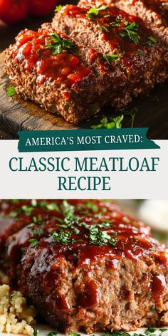 the meatloaf is covered in sauce and garnished with parsley