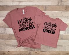 Mother Queen Daughter Princess Shirt, Custom Mother Daughter Matching Tee, Mom Baby Girl Shirt, Mom Daughter Shirt, Mother's Day Gift All sales are final, no EXCHANGE or RETURN. The shirts are UNISEX (run big), so, please check the size chart before ordering ⭐⭐ Product Description ⭐⭐ - This is a DTG (Direct to Garment) print, not Vinyl or sublimation. The design is printed direct on the shirt with garment ink. Unisex Crew Neck Shirts - The brand for our unisex crew neck shirts is Bella Canvas. ⭐⭐ Caring and Washing instructions ⭐⭐ Wash item inside out in cold water, do not bleach, do not dry clean, do not iron directly on the design. Thank you. ➡️ How to Order ⬅️ 1-) Please check all the photos from the listing. 2-) Please choose your shirt size and color. (Shirt sizes are shown on the lis Mother Daughter Tee Shirts, Mother Daughter Tshirt Ideas, Pink Shirt For Mother's Day, Disney Mother Daughter Shirts, Mom And Daughter Shopping Shirts, Mother Daughter Shopping Shirts, Daughter Shirt, Baby Girl Shirts, Princess Shirt