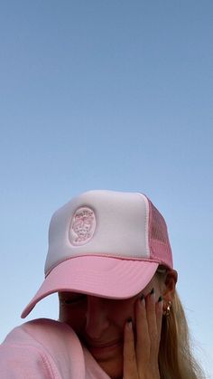 PINK STRAWBERRY TRUCKER HAT – Olive Lynn Pink Trucker Hat, Bass Pro Shop, Y2k Pink, Light Pink Color, Snap Back, Cute Hats, Snap Backs, Sell Out