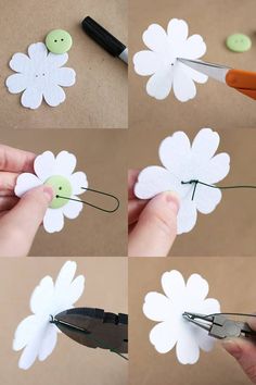 the process of making paper flowers with scissors