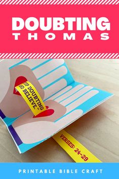 an open book with the title doubting thomas's printable bible craft