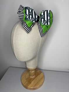 Beetlejuice handmade hair bow. With crocodile clip to secure in place. Handmade Hair Bows, Turban Headbands, Beetlejuice, Hair Accessories Headbands, Hair Bow, Hair Bows, Beauty Book, United Kingdom, Accessory Gift