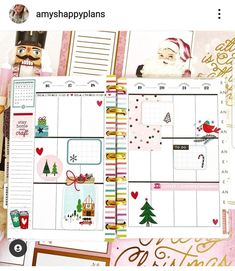 an image of a planner page with santa claus and christmas decorations on it, surrounded by other items